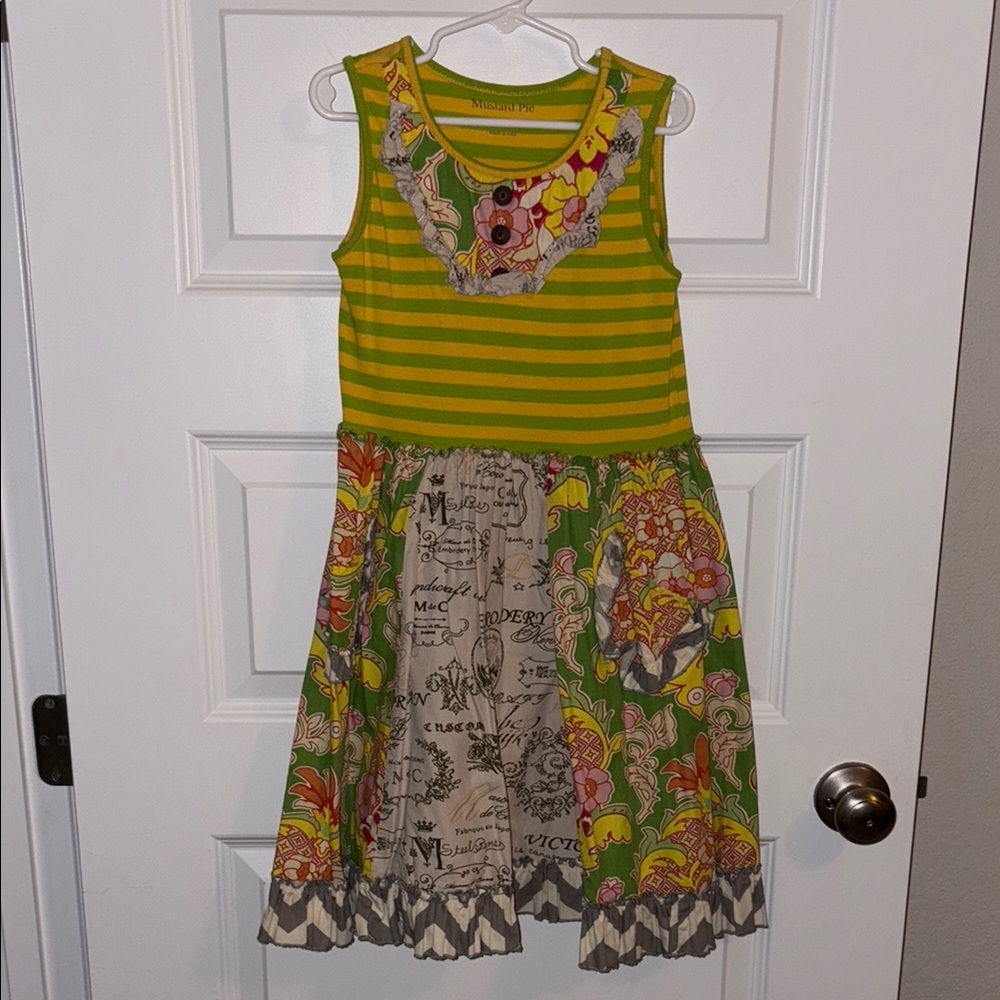 Colorful Kids Dress with Stripes and Floral Patterns